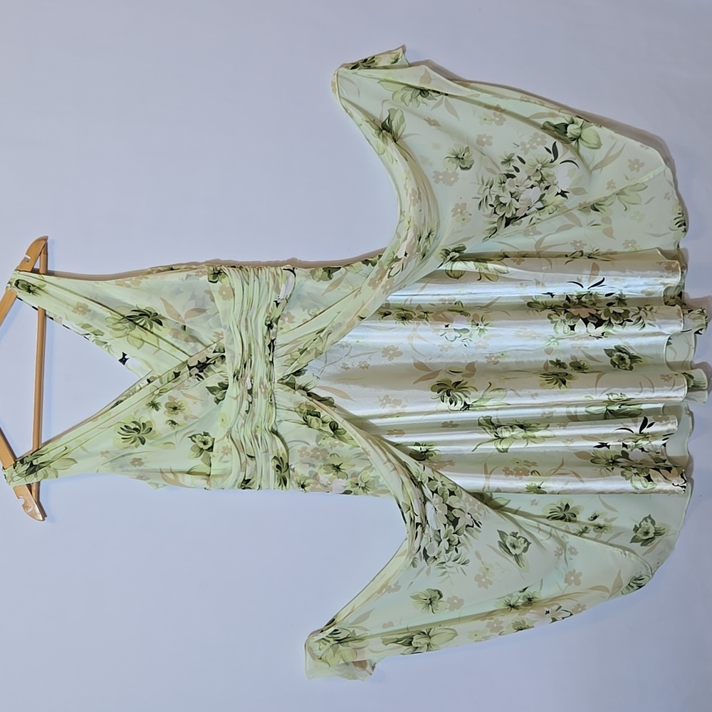Vintage Coldwater Creek Green Floral Babydoll Dress Size 10 Fairy Y2K Whimsy